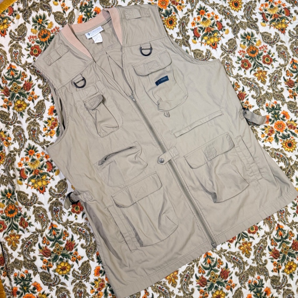 Vintage‎ 90s Columbia Mens 2XL Tan Utility Fishing Vest Multi-Pocket